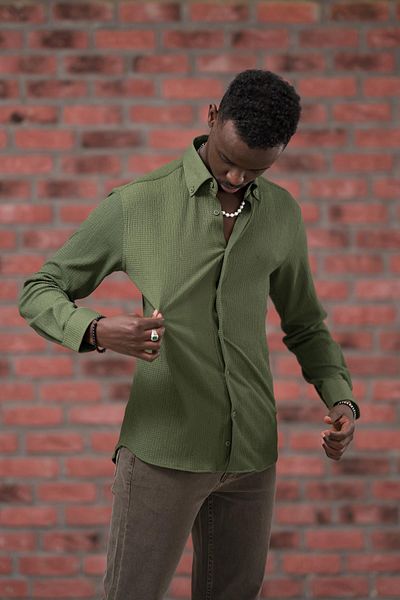 ModTime Πλεκτό μοτίβο Full Lycra Cotton Slimfit πουκάμισο