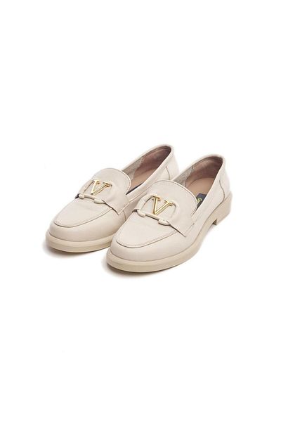 derinet Genuine Leather Women's Casual Shoes with Metal Buckle