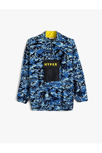 Koton Oversize fleecová mikina Stojánek s límečkem Poloviční zip Klokaní kapsa