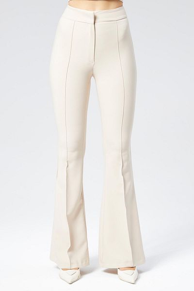 Appleline Pantaloni Palazzo bej cu talie înaltă - Plus Size, iarbă, picior evazat