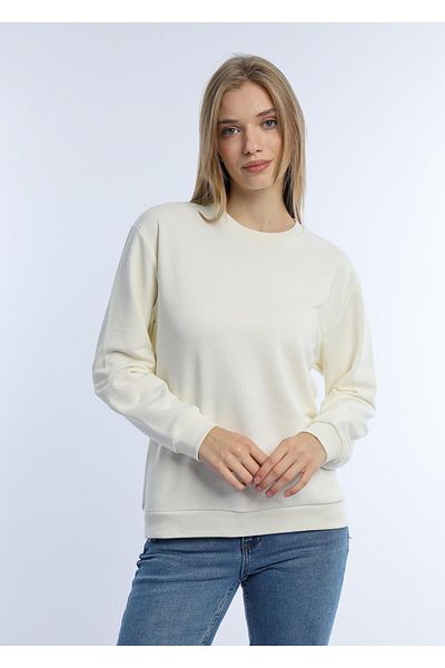 Polo State Women's Ecru Sweatshirt - 3 Thread, Crew Neck, No Raster