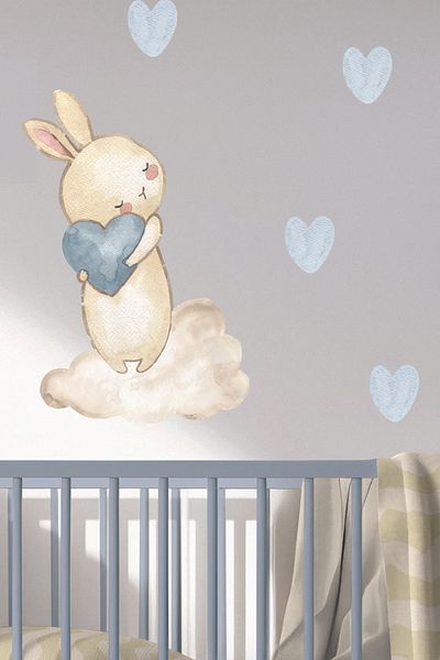 Renklendir Hayatını Stk-109 Rabbit and Heart Themed Wall Sticker