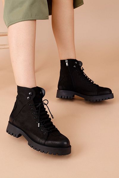 Getcho Γυναικείες μαύρες μπότες Nubuck Drana