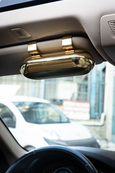 Focus On Glasses Box Attached to Car Sun Visor |   Universal In-Car Glasses Carrier |   Magnetic Cover