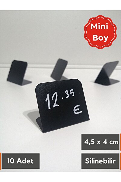 Şeffaf Etiket 10 Adet Silinebilir Karatahta Etiket Stand 4x4,5 cm Mini Siyah ...