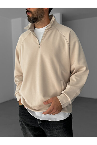 BYBASICMAN Hanorac bej cu jumătate de buzunar cu fermoar YP-4108