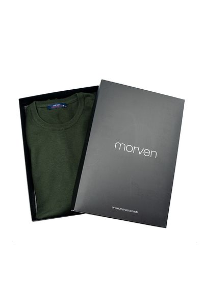 Morven Πλεκτό πουλόβερ με κουτί δώρου Χακί Basic Dynamic Fit Relaxed Cut Crew Neck