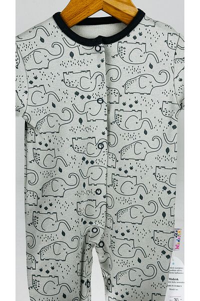 Mıdırık Elephant Patterned Snap Cotton Baby Jumpsuit