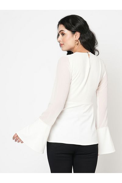 Mish By Styli Embellished Waistband Top with Bell Sleeves
