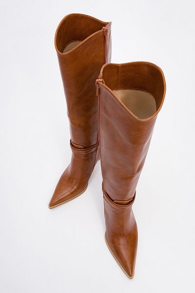 LuviShoes Γυναικείες μπότες με τακούνι MELİNKA Tan Skin Pointed Toe