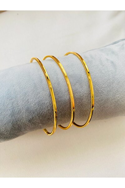 xesha 3 Lü Ajda Bilezik Tırtıklı Altın Kaplama Paslanmaz Kararmaz Kadın Bileklik Garantili