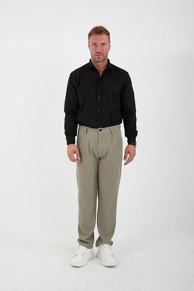 Valiberta Men's Khaki Trousers - Ribbed Baggy Fit