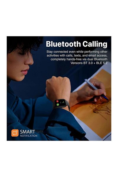 Promate Smart Watch, Sporty BT 3.0 + BLE 5.2 Fitness Tracker, 1.96” Always-On AMOLED Display, Black