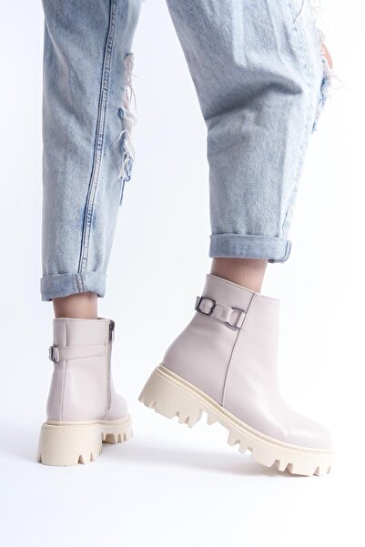 CZ London Kadın Fermuarlı Kalın Taban Metal Toka Detaylı Günlük Bot