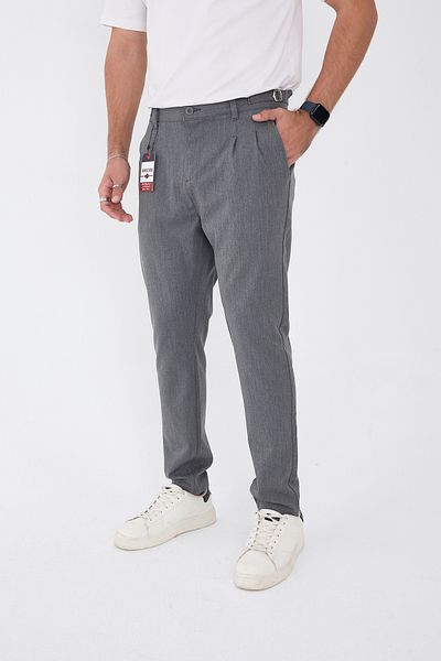 BROCARD Men's Winter Buckle Belt Italian Cut Boyfriend Fit Comfortable Dark Gray Fabric Trousers