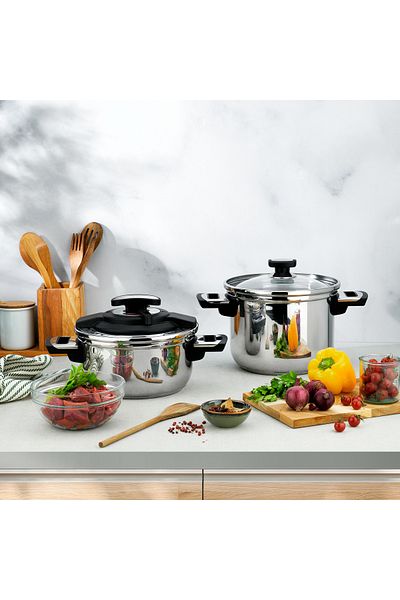Schafer İn-Safe 2-Piece Pressure Cooker Set 4 Pieces-Black