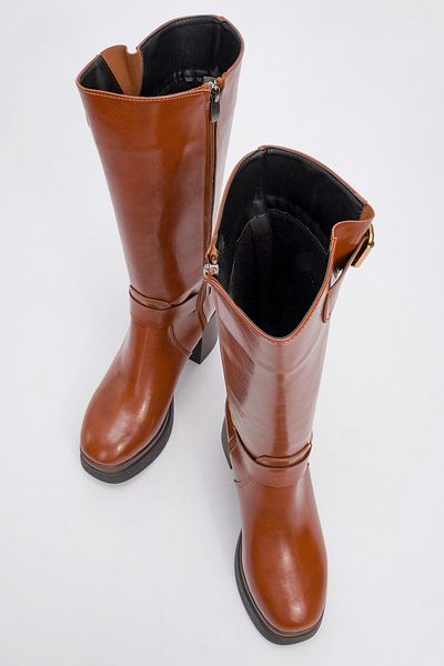 LuviShoes Γυναικείες μπότες με τακούνι πλατφόρμας ROCK Tan Skin με φερμουάρ