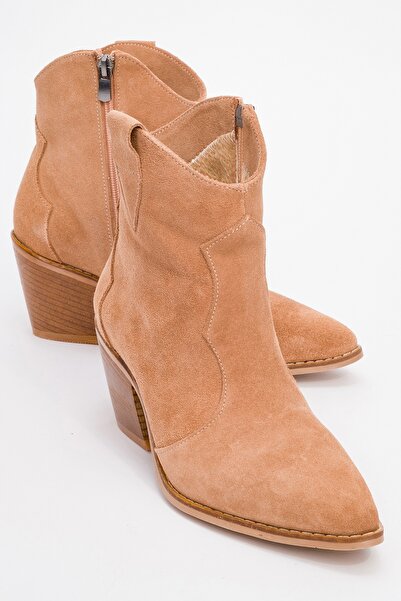 LuviShoes Dámské kozačky na silném podpatku Valvia Soil Suede z pravé kůže na zip