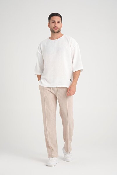 Valiberta Μπεζ φαρδύ παντελόνι - ίσιο σχέδιο, άνετη εφαρμογή, ελαστική μέση