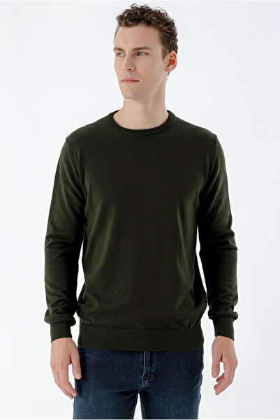 Morven Πλεκτό πουλόβερ με κουτί δώρου Χακί Basic Dynamic Fit Relaxed Cut Crew Neck