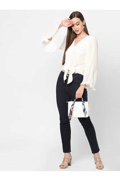 Mish By Styli Pleated Flared Sleeve Georgette Top