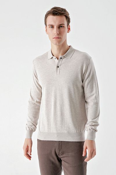 Morven Πλεκτό πουλόβερ σε μπεζ Basic Dynamic Fit Relaxed Cut Polo λαιμόκοψη ΔΩΡΟ ΚΟΥΤΙ