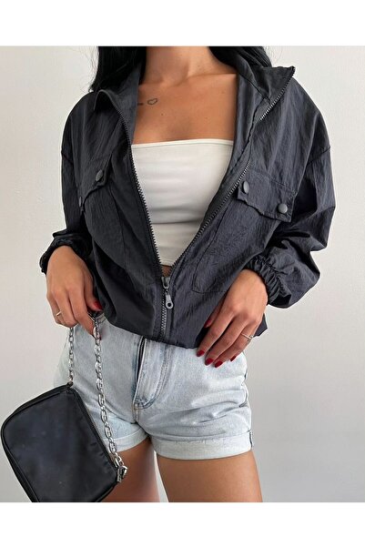 MY DEPO Γυναικείο υφασμάτινο αλεξίπτωτο μπουφάν αδιάβροχο με τσέπες