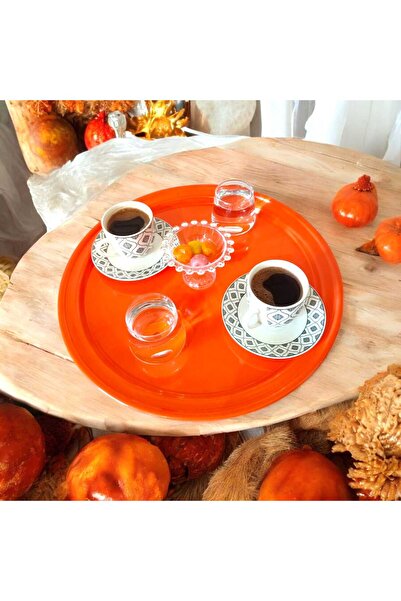 EceAksesuar Metal Presentation Tray, Coffee Tray, Tea Tray, 30 cm Round Tray