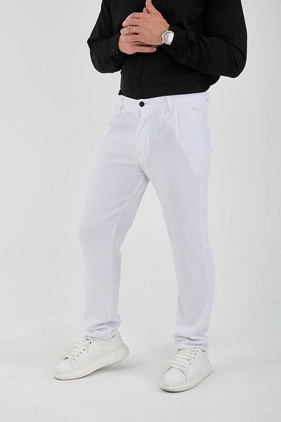 Valiberta White Men's Trousers - Ribbed Baggy Fit