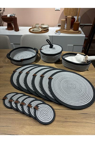 MaVaux Amor 15 Piece Jute Dowry Supla Bread Cup Coaster and Basket Set