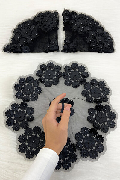 ZEYMERADE منديل عريس وعروس أسود، منديل عروس وعروس أسود مفصل باللؤلؤ، منديل خت...