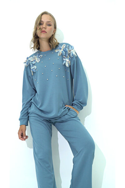 Hatun Atila HatunAtila 7855 Синій комплект з двох предметів - з квітковим декором на плечах, спеціальна тканина