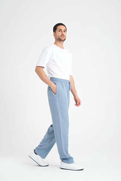 Valiberta Ελαφρύ και άνετο ανδρικό παντελόνι μουσελίνας - Cool Blue