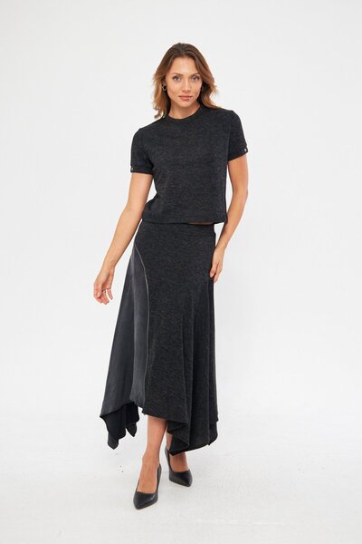 LAMANTE KUŞ GÖZÜ DETAYLI YARIM KOLLU BİSİKLET YAKA ANTRASİT BLUZ