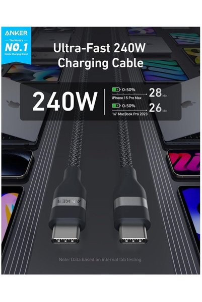 Generic Brand 240W USB-C to USB-C PD Fast Charging Cable (3ft, Upcycled-Braided), Black