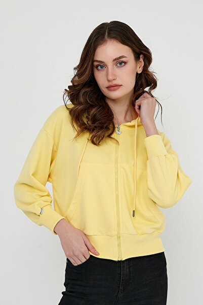 Polo State Hanorac oversize pentru femei, cu mâneci liliac, cu 3 fire, galben