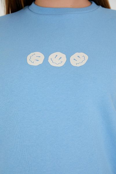 Polo State Hanorac albastru oversize pentru femei - imprimat
