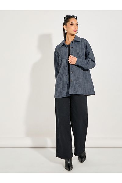 Styli Oversized Longline Textured Button Down Shacket