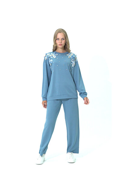 Hatun Atila HatunAtila 7855 Синій комплект з двох предметів - з квітковим декором на плечах, спеціальна тканина