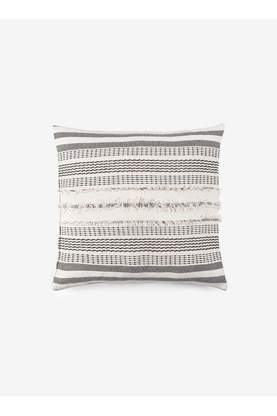 M'art Home Μαξιλαροθήκη Fringe Γκρι-Μαύρη 45x45 cm