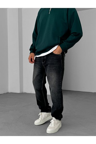 BYBASICMAN Anthracite Stitched Washed Baggy Jean Ke-630