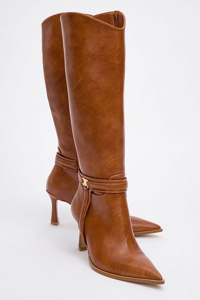 LuviShoes Γυναικείες μπότες με τακούνι MELİNKA Tan Skin Pointed Toe