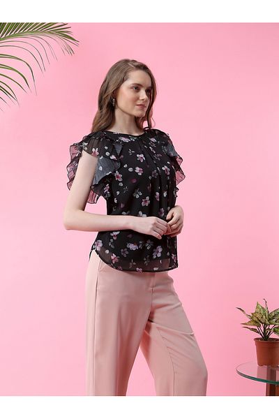 Mish By Styli Floral Print Frill Sleeves Georgette Top