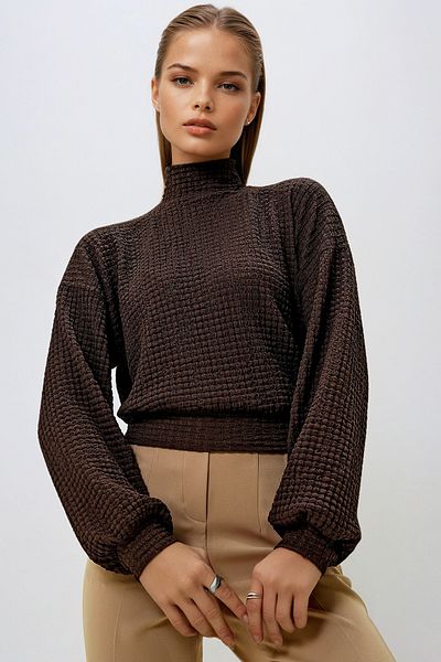 VAGGON Καφέ Crop Μπλούζα - Μισό ζιβάγκο, Twist Prm1274 Prm1274