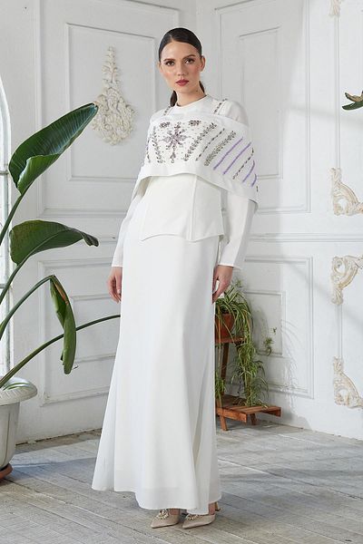 YAFA CLOTHING & ACCESSORIES White Hand Embroidered Bustier Dress