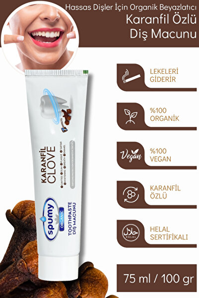 Spumy Hassas Dişler Için Organik Beyazlatıcı Karanfil Özlü Diş Macunu - Sigara Içenler Için - 100 gr