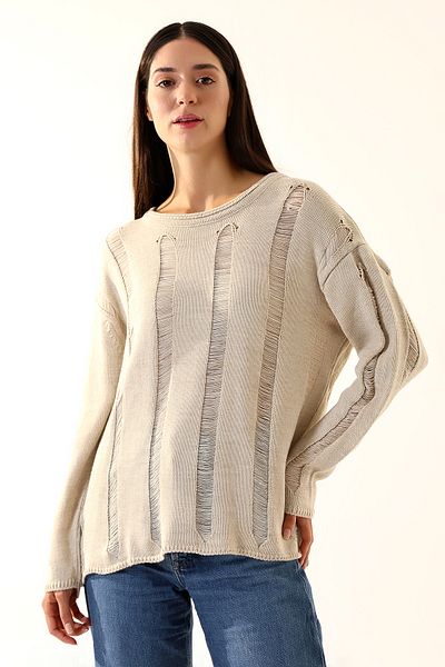 Union and Joy Pulover de damă din tricotaje jacquard de culoare piatră