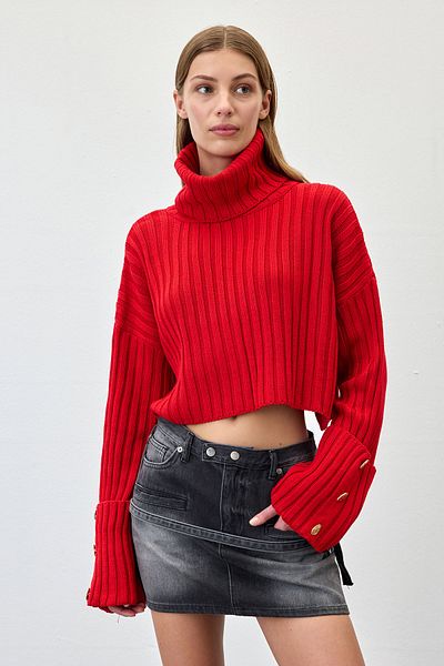 VATKALI Buttoned Sleeve and Shaped Knitted Sweater