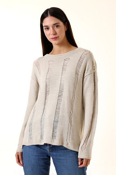 Union and Joy Pulover de damă din tricotaje jacquard de culoare piatră