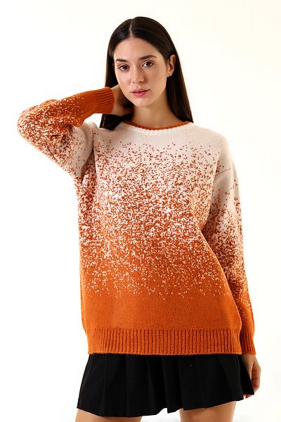 Union and Joy Pulover de damă cu modele alb portocaliu tricotaj